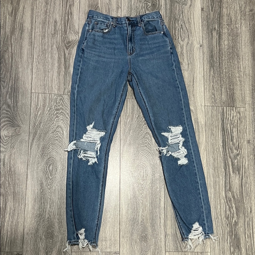 American Eagle Outfitters High Rise Distressed Blue Jeans